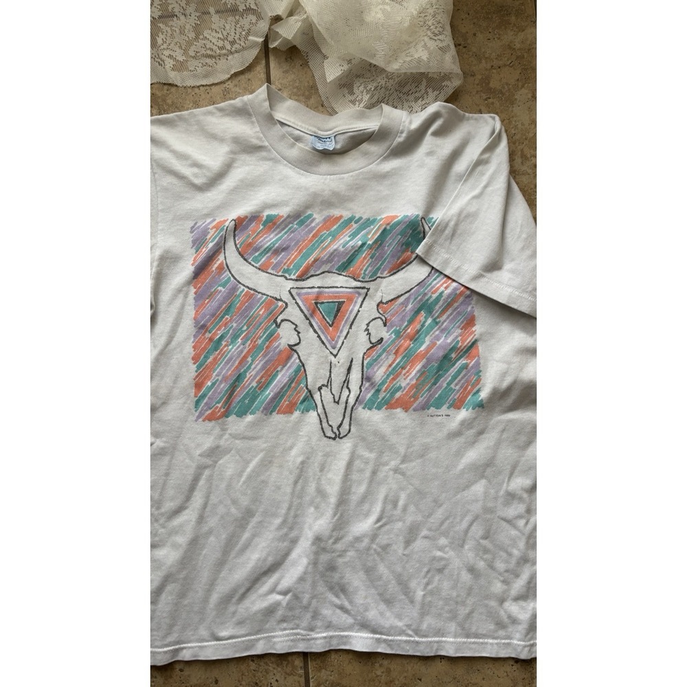 RARE Vintage Stedman Super 50 1989 80s  Pastel Rodeo Tshirt Single Stitch Sutton